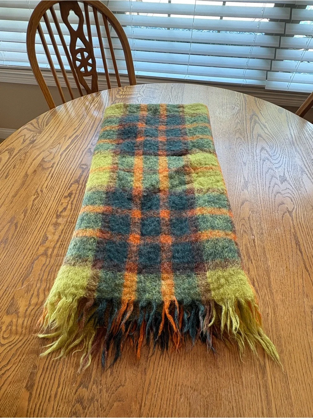 Hudson Bay Vintage Green Orange Mohair Wool Blanket Made Scotland Woven Throw